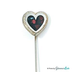 Vintage Silver Tone Heart Shaped Mosaic Stick Pin